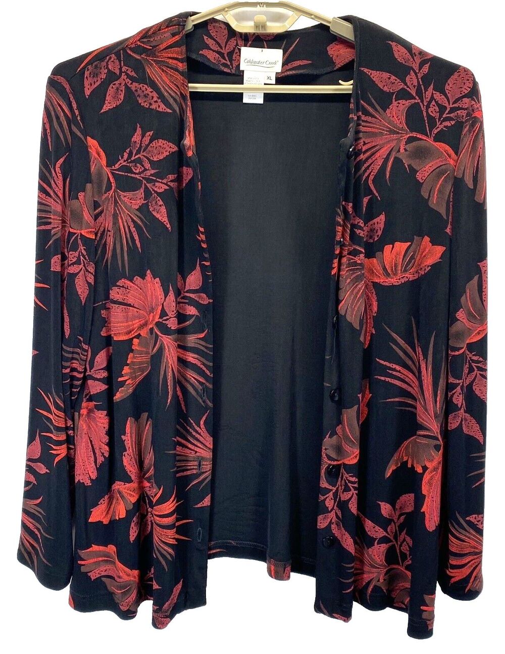 Coldwater Creek Women's XL Blouse Floral Button Heavyweight Long Sleeves Stretch